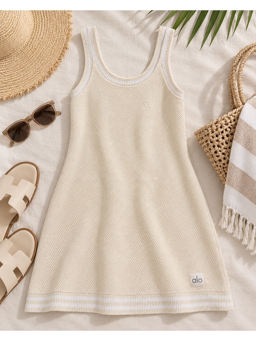 Alo Cream Knit Sleeveless Mini Dress Cover Up Size Small